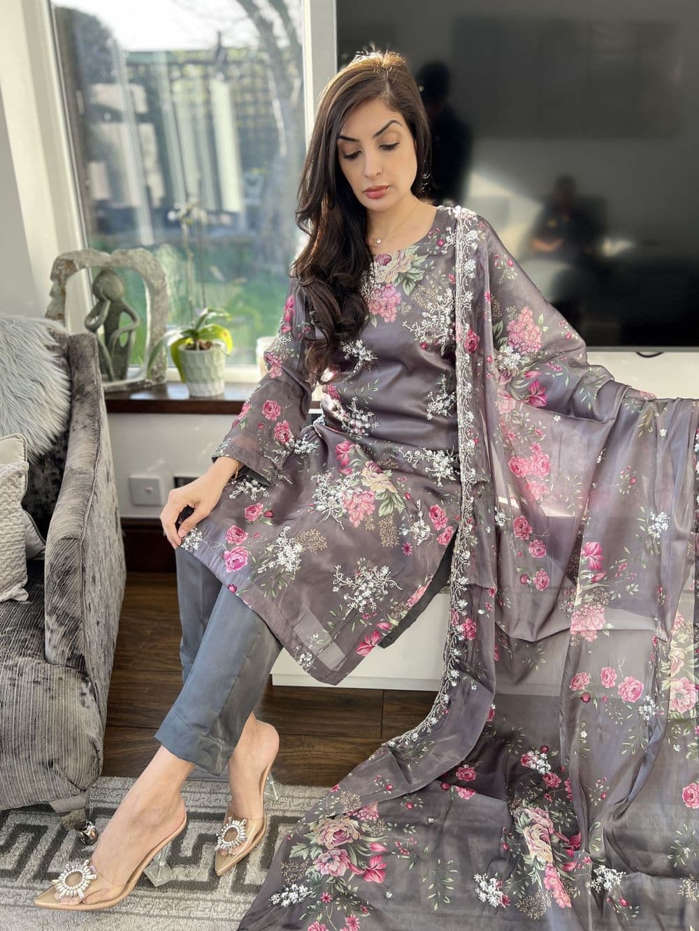 Amelia grey lava silk outfit