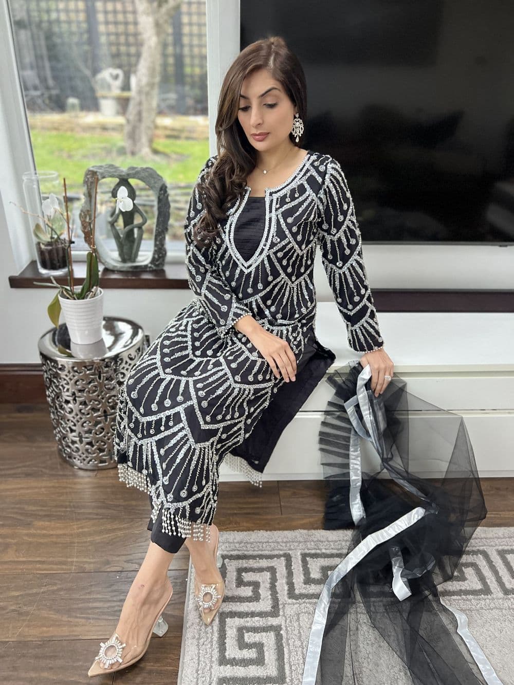 Amelia heavily beaded suit : black