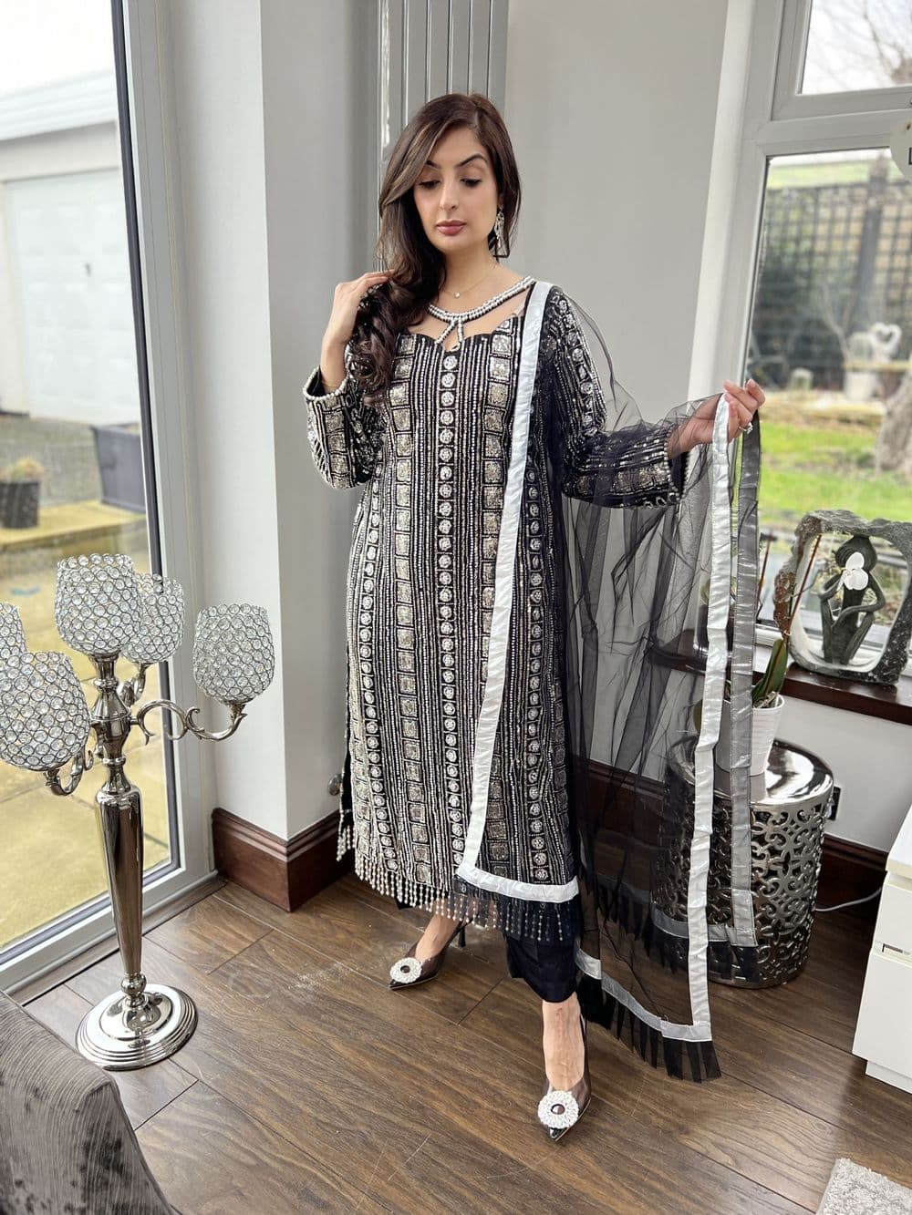 Amelia heavily embedded suit - black. D1