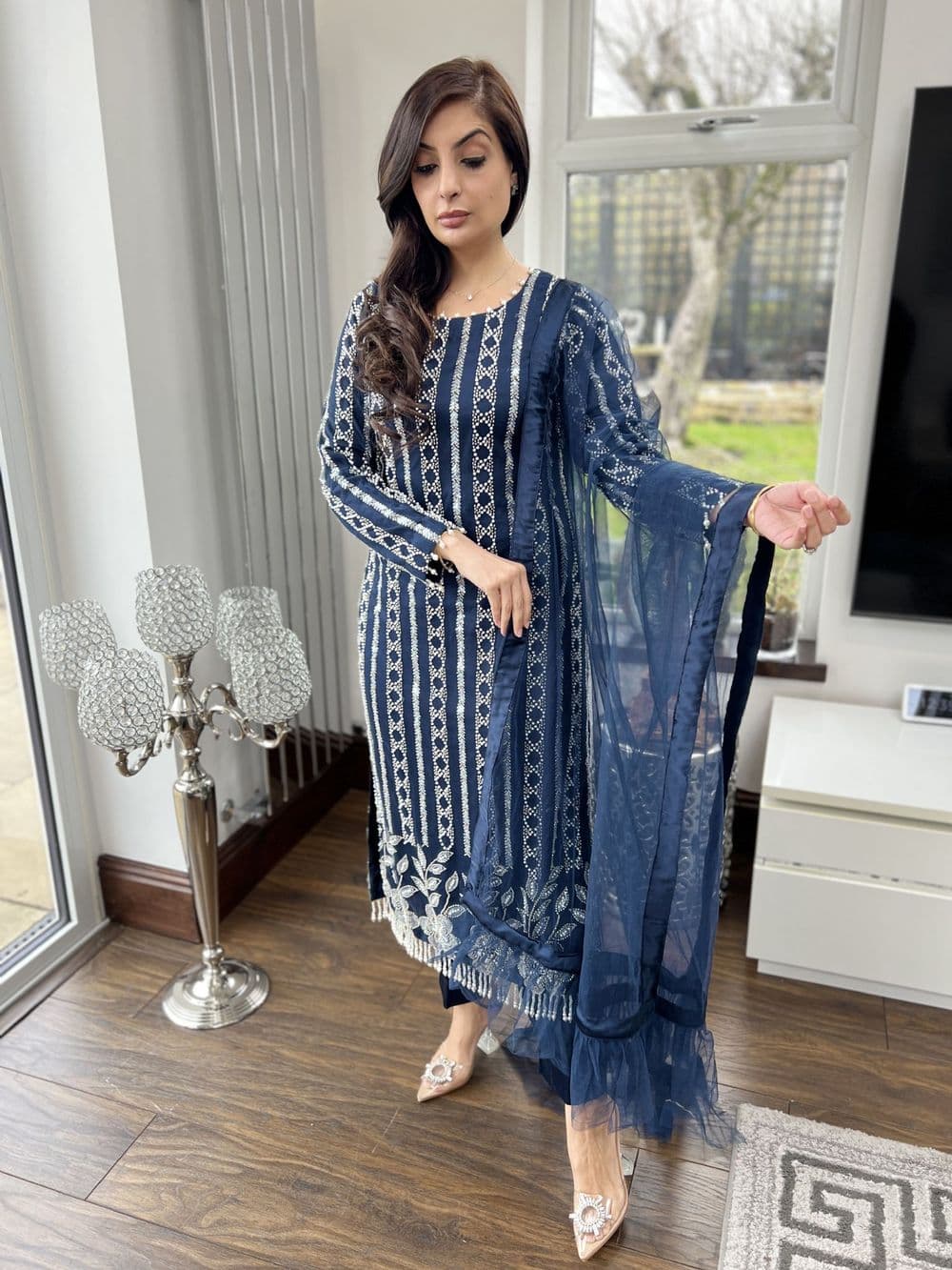 Amelia heavily embellished suit : blue