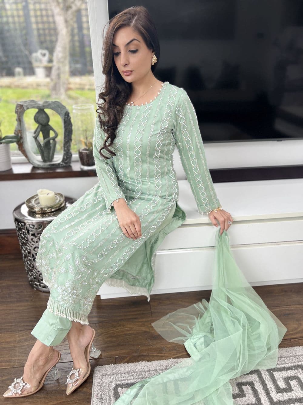 Amelia heavily embellished suit : green