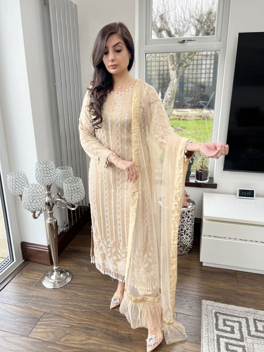 Amelia heavily embellished suit : light gold