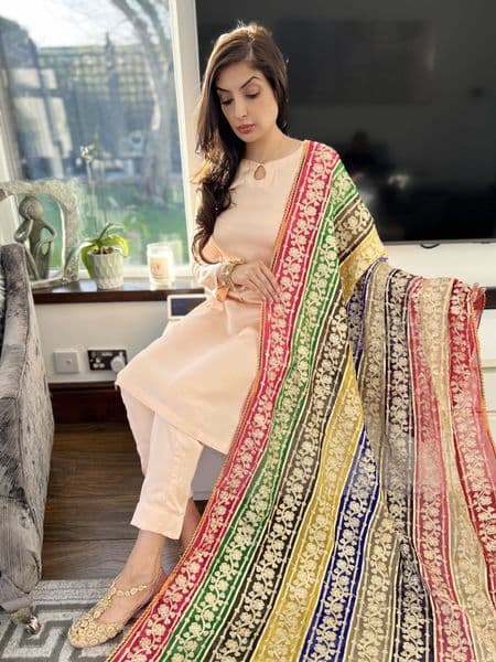 Amelia multi colored dupatta suit