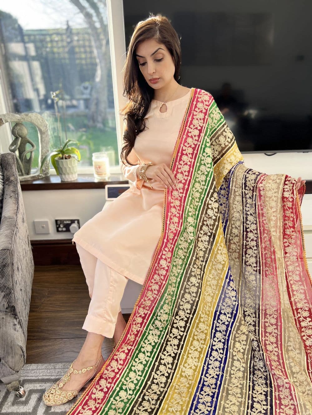 Amelia multi colored dupatta suit