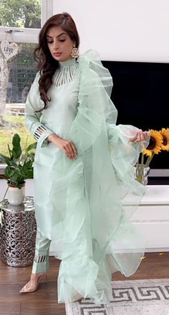 Auora Designer Mint Suit with Ruffle Duppatta