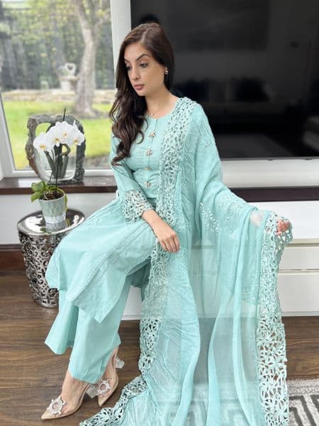Ava Aqua cotton suit