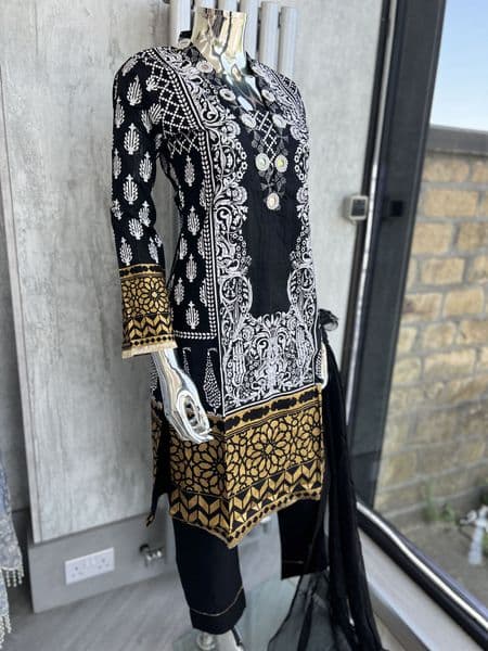 Ava black block print suit