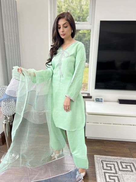 Ava bow Farshi salwwar suit : green