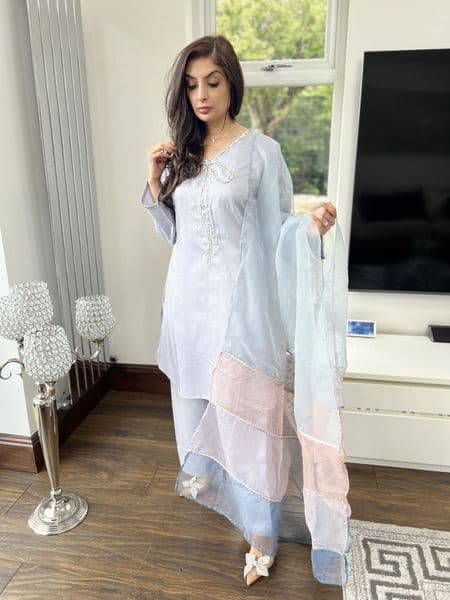 Ava bow Farshi salwwar suit grey