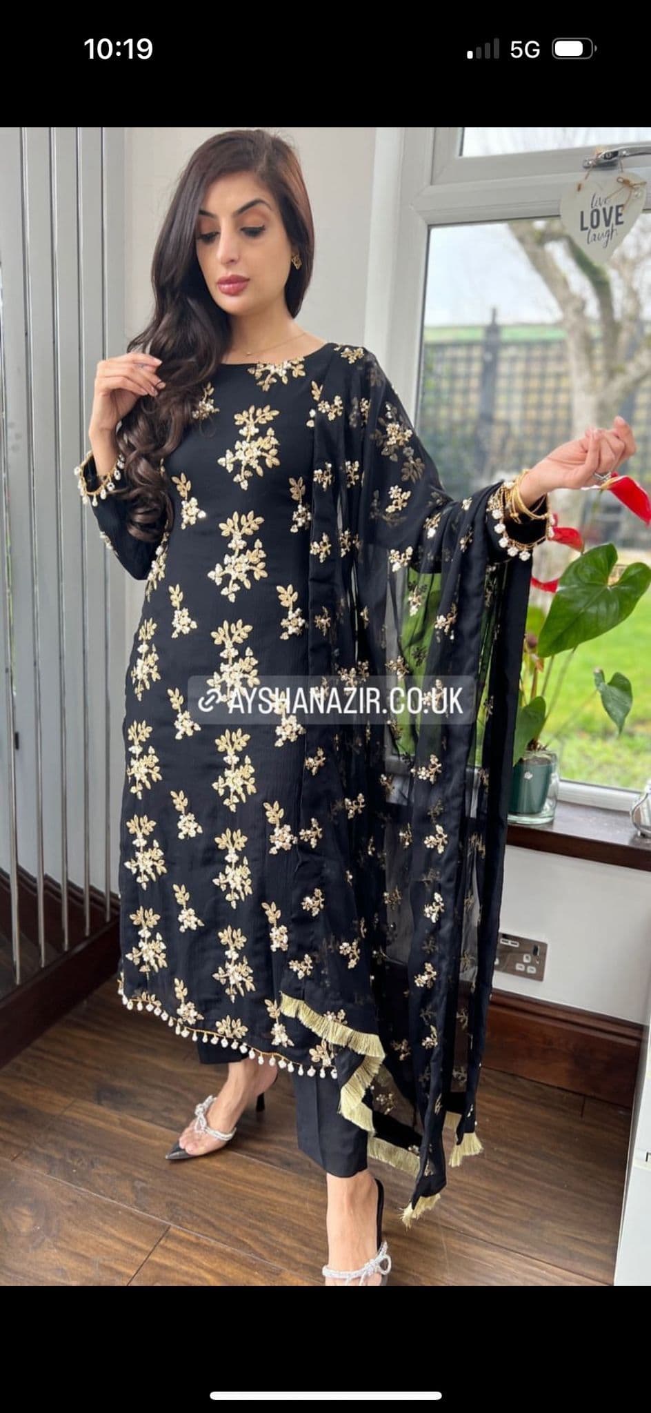 Ayeza Pearl chiffon suit - black