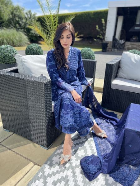 Azure navy chiffon suit