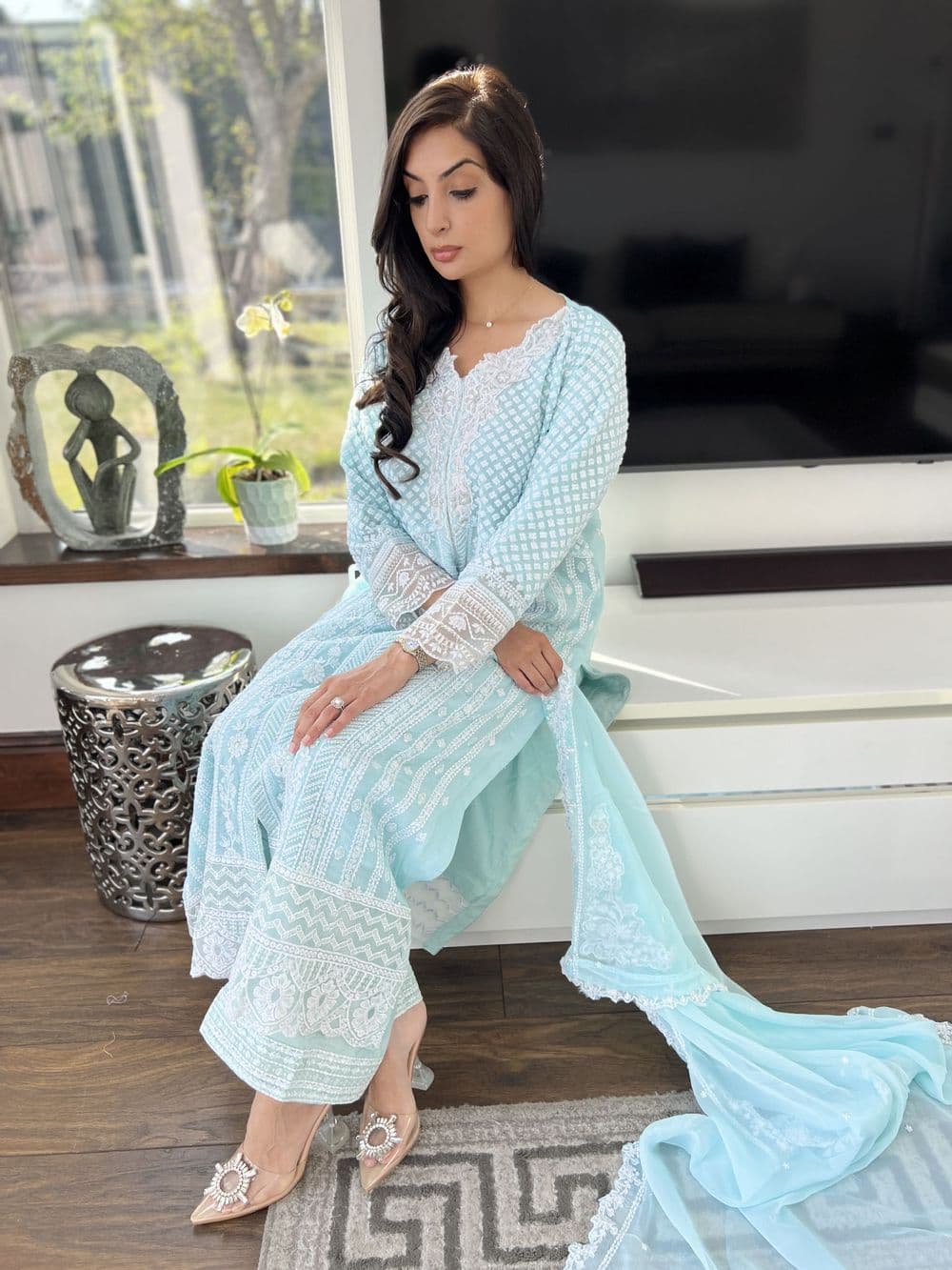 Azure sky blue suit