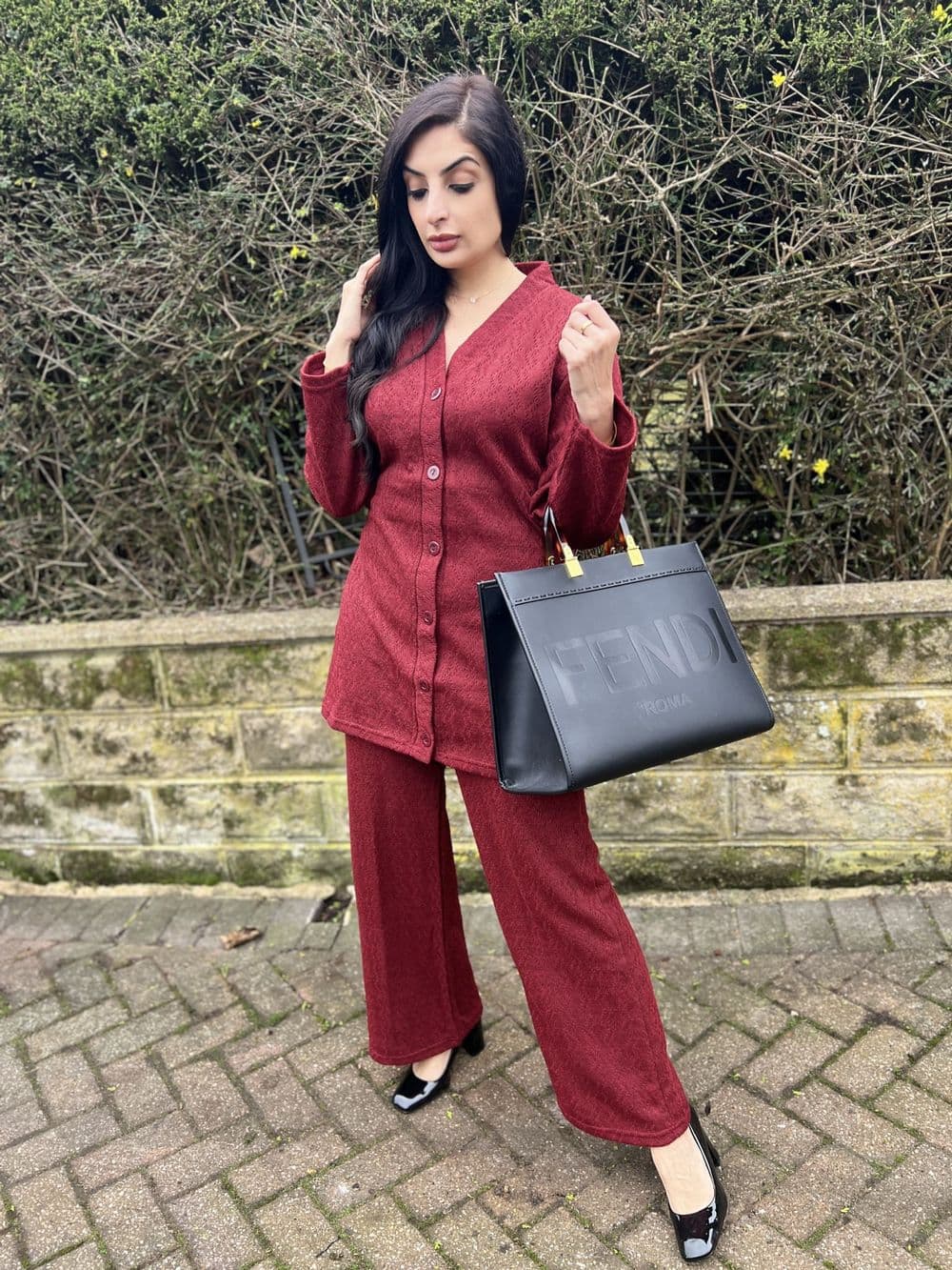 Cardigan style warm co ord set - deep auburn