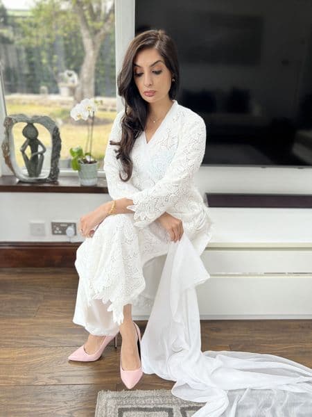 Crochet palazzo suit : white