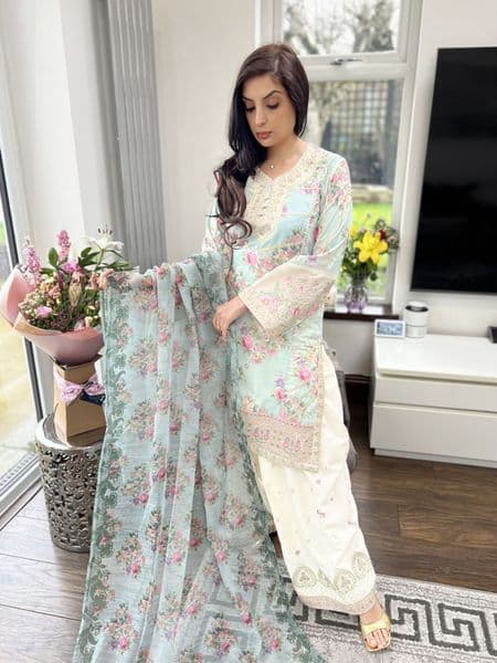 Ethnics mint floral Salwaar suit