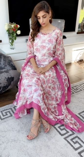 Faryaal Pink Floral Floral Georgette  Kaftan