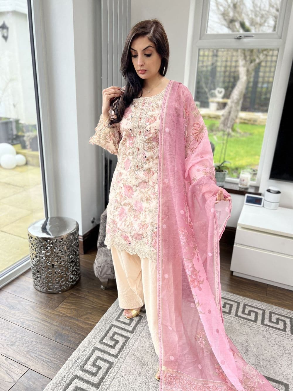 Floral pink Farsi salwwar suit