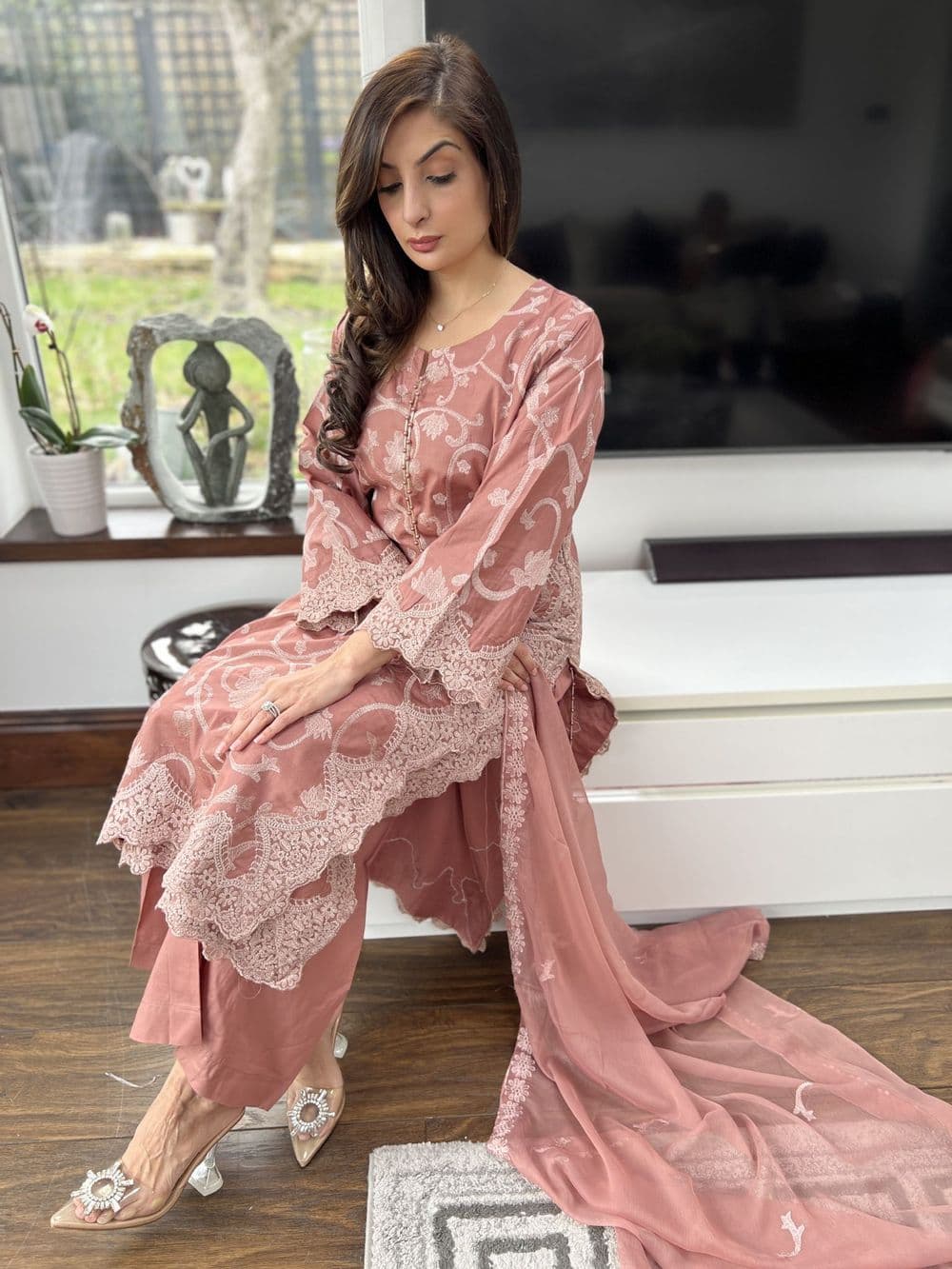 Hannah embroidered suit -Dusky D1