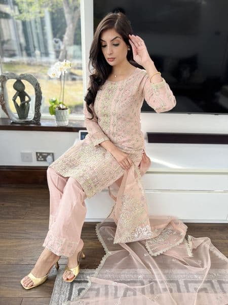 Hannah peach organza suit