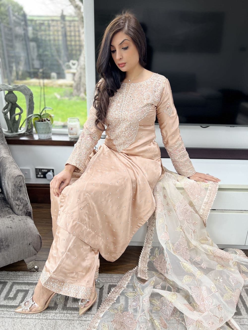Haseen Shamooz silk suit - rose gold