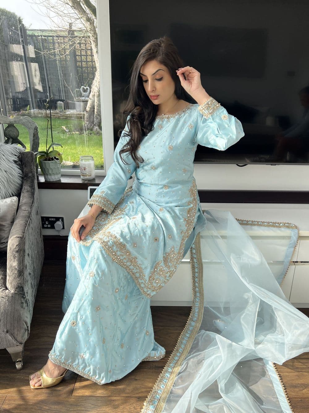Haseen sky blue Shamooz silk