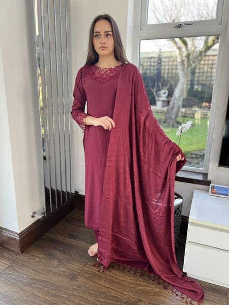 Hawa Maroon shawl suit
