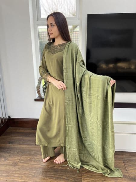 Hawa olive shawl suit