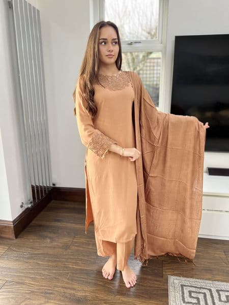 Hawa rust linen shawl suit