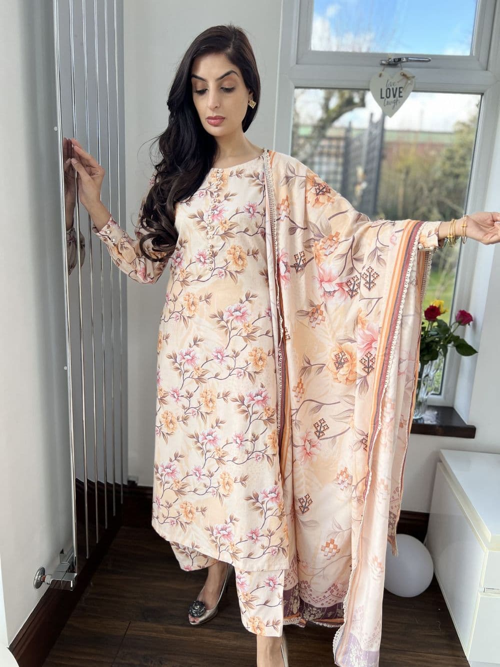 Huda dhanak suit : peach