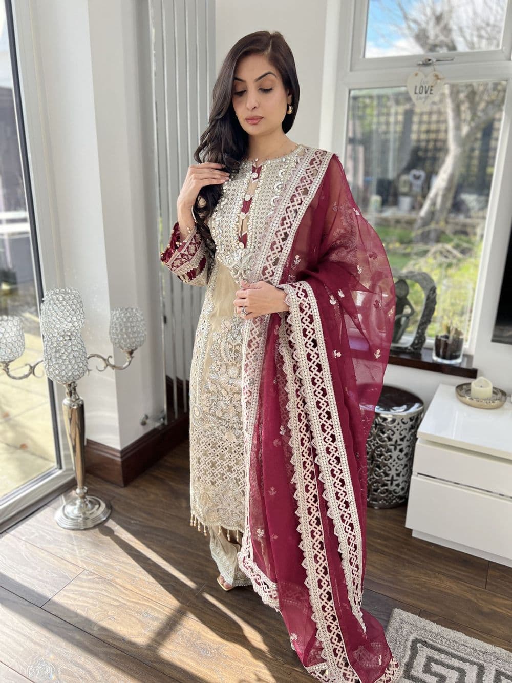 Imrozia heavily embroidered suit : gold