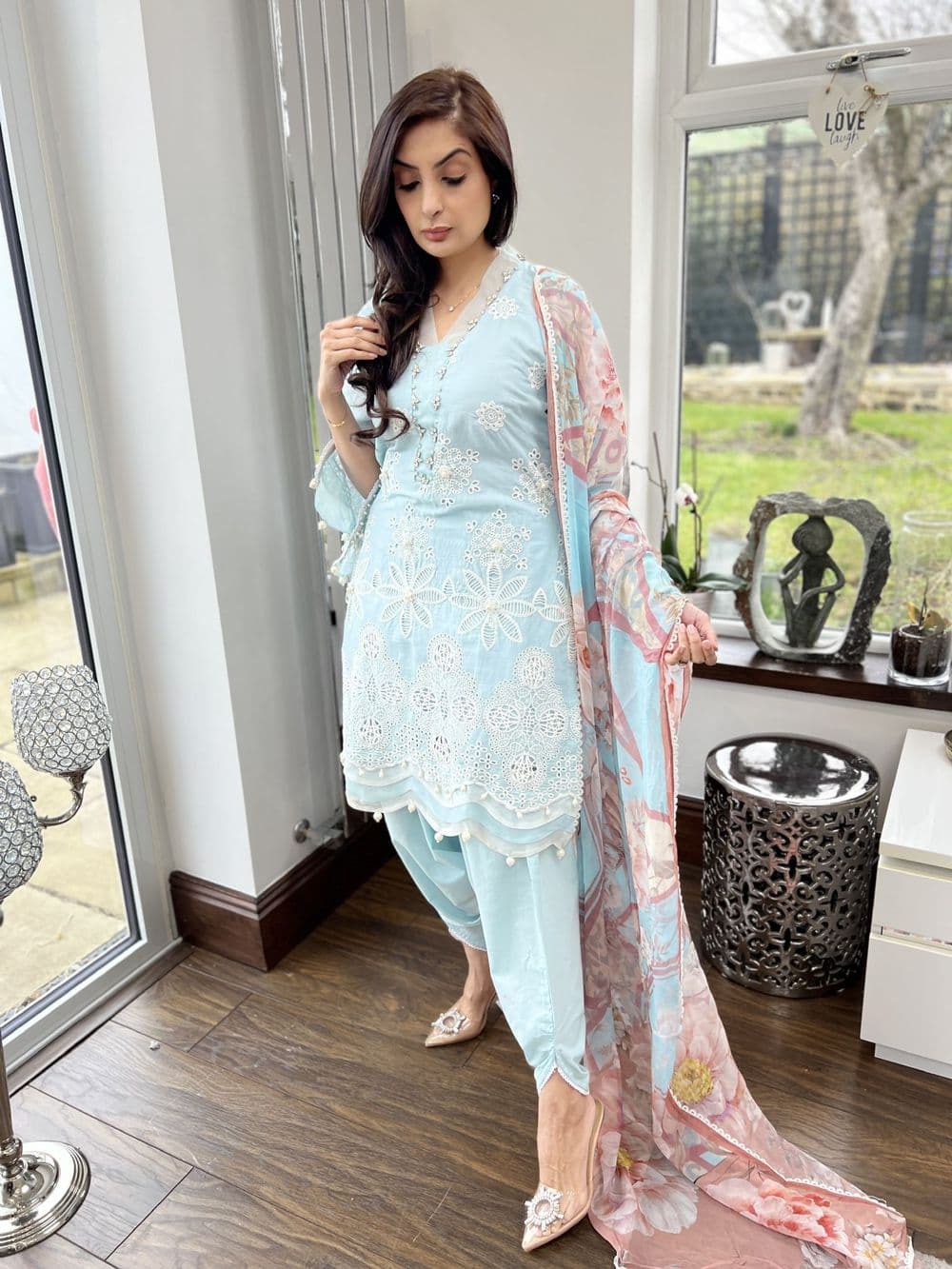 Ivana luxury chicken Kari lawn collection : sky blue