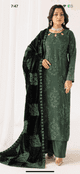 Jaan Dhanak embroidery suit with velvet shawl : Green