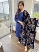 Jaan - regal dhanak velvet shawl suit : navy
