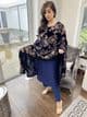 Jaan - regal dhanak velvet shawl suit : navy