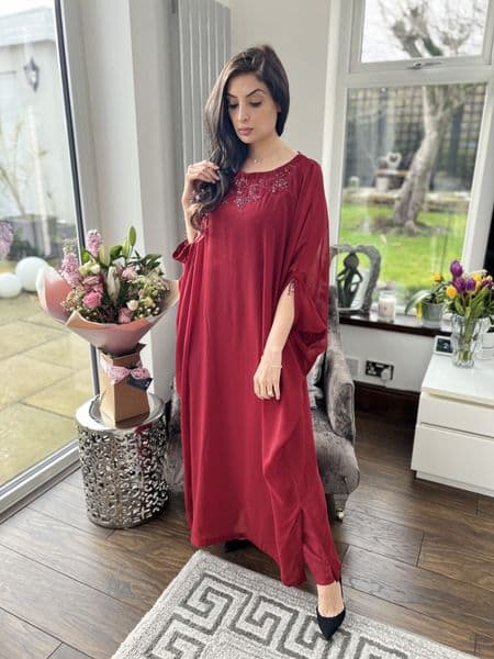 Jeem kafta set maroon