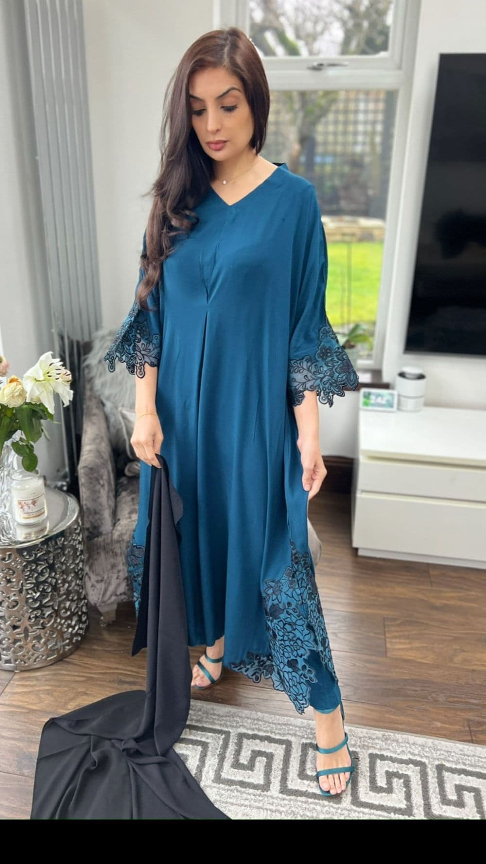 Kaftan abaya modest set teal