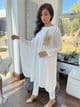 Limelight cape kurta with one sleeve  and motif - whiteD1