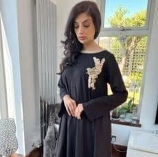 Limelight drape kurta with neck detail and motif - black D2