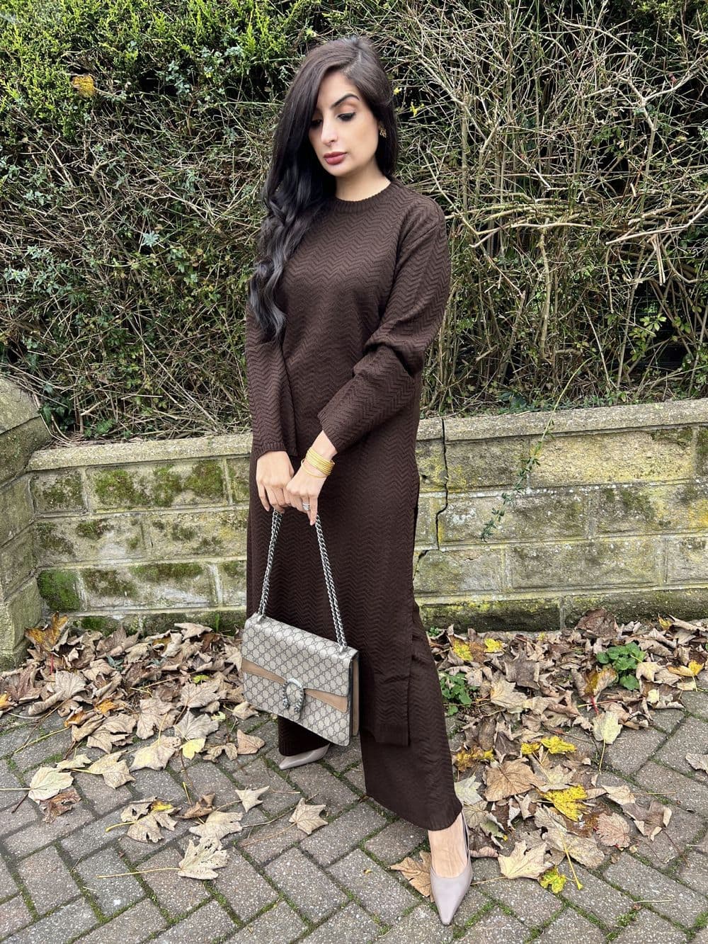 Long length chevron co ord - dark chocolate