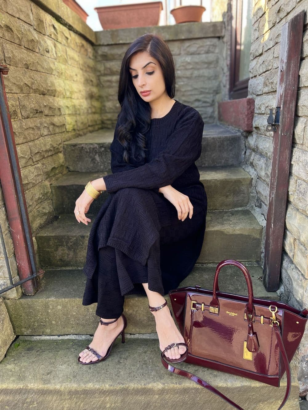 Long length knit co ord set : black el206