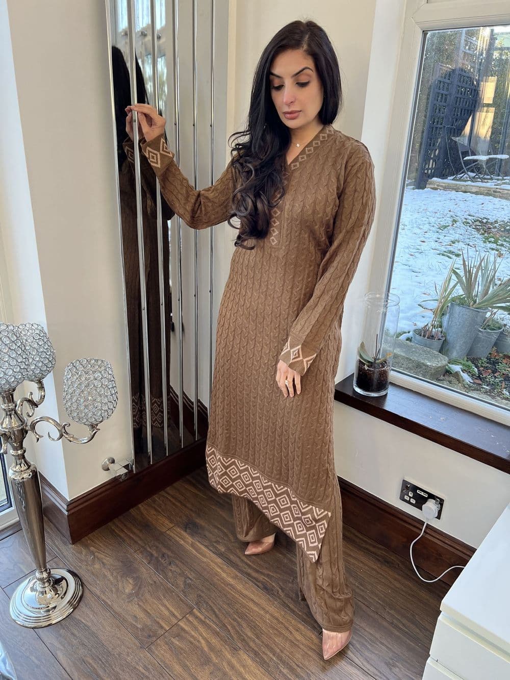 Long length knit co ord set : desi tea