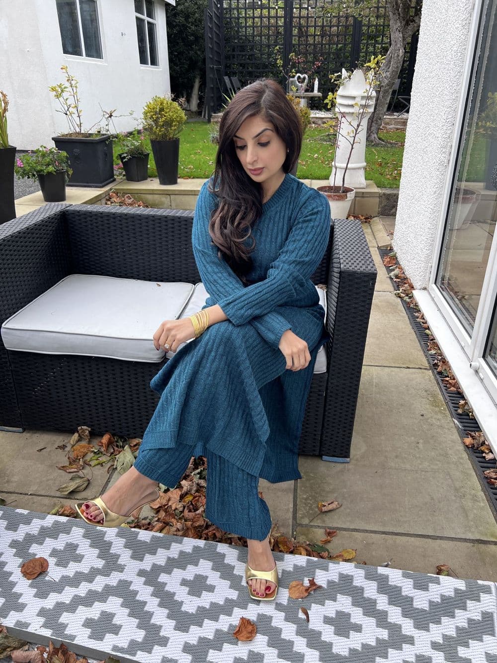 Long length knit co ord set teal 105