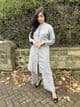 Long length knit co ords set with buttons : grey