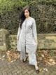 Long length knit co ords set with buttons : grey