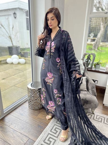 Maria b Paris black raw silk