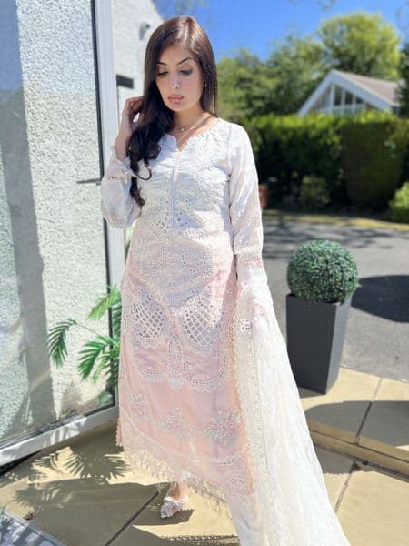 Maria B Paris - lawn ivory and pink