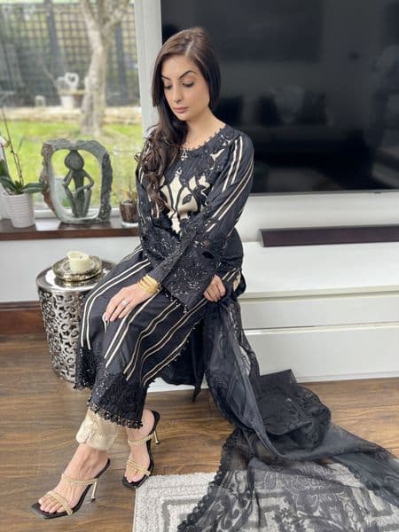 Maria B raw silk suit : black