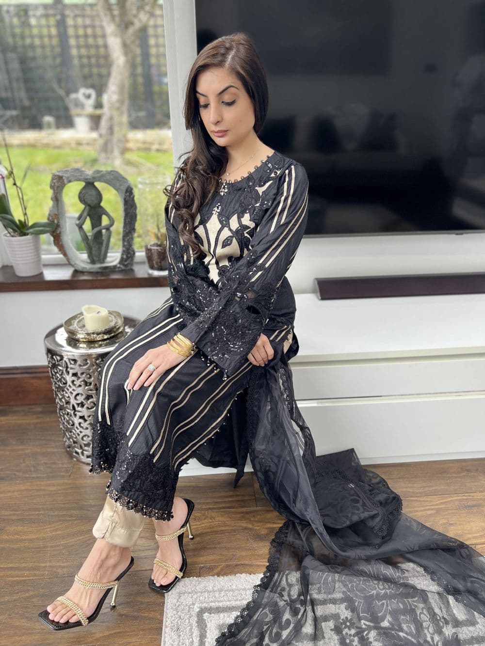 Maria B raw silk suit : black