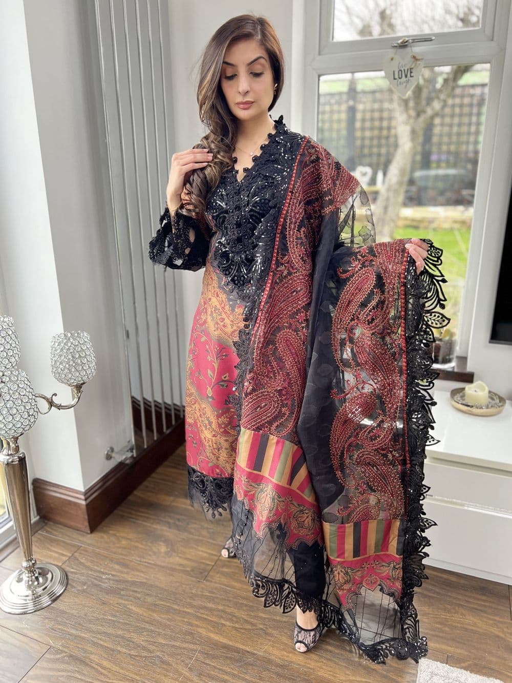 Maria B raw silk suit : Paris black