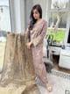 Mocha banarsi scarf linen suit